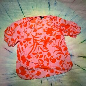 Talbots 100% Breathable Lightweight Viscose Tropical Floral Pink & Tangerine Top